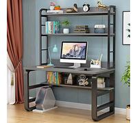 JMOZHCD Scrivania per Computer con ripostiglio a 3 Strati, scrivania per Studenti, scrivania per Ufficio Personale, scrivania Moderna per Ufficio Domestico, scrivania didattica (Gray+Black 31Inch)
