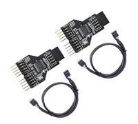 JMT 9 pin USB header femmina 1 a 2 maschio scheda 9-pin USB HUB USB 2.0 9 pin connettore adattatore per splitter RGB con cavo da 30 cm 60 cm (con cavo da 30 cm, 2 pezzi)