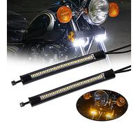 JMTBNO 2 pezzi Frecce Moto Indicatori di Direzione per Moto Luce per Forcella a LED Striscia Flessibili Bianco e Ambra Anteriori DRL Luce di Marcia Diurna Impermeabile Universale 12V