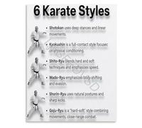 JMVLVLOA Karate Techniques and Styles Poster Educational Martial Arts Chart Wall-Art Canvas for Living Room Study(Framed,08x12inch(20x30cm))