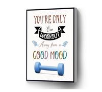 JMVLVLOA One Workout From A Good Mood Gym Poster, Uplifting Exercise Quote Art, Motivational Decor for Workout Room Wall(Framed,12x18inch(30x45cm))