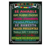 JMVLVLOA Spanish Language Classroom Rules Poster - Motivational Chart for Kindergarten Elementary High School Decor(Framed,16x24inch(40x60cm))