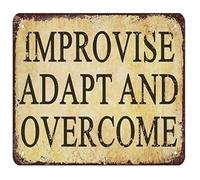 JMVLVLOA Vintage Survival Quote Sign Improvise Adapt Overcome Rustic Metal Tin Plaque Wall Decor for Man Cave Office Bar Gym 8 X 12 in