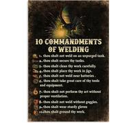 JMVLVLOA Welder Ten Commandments of Welding Metal Sign Studio 12x8 Inch | Vintage workshop code plaque garage fabrication shop or man cave wall