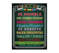 JMVLVLOA World Language Classroom Poster Spanish Motivational Messages and Rules for All Grade Levels(Framed,12x18inch(30x45cm))