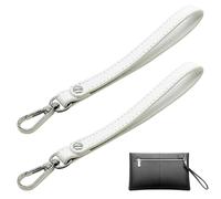 JMZLLRX 2 passanti da polso in pelle, lunghezza 20 cm, cinturino da polso di ricambio per pochette, chiavi, portachiavi fai da te (argento bianco)