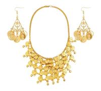 JNAWA Collana e orecchini per danza del ventre indiana, accessori per danza del ventre, monete dorate, collana orecchini per Halloween, giochi di danza, feste di nozze