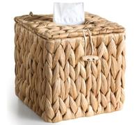 Jnchdghwa Copertura per Scatola di Fazzoletti in Rattan Intrecciato con Coperchio, Portafazzoletti Quadrato, Scatola per Fazzoletti A Cubo Decorativa in Giacinto d'Acqua Boho