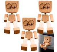Jnchdghwa Giocattolo da Cruscotto in Legno con Statuetta di Un Uomo in Legno Che Trema con 12 Facce Buffe, Ornamento per Auto Che Ondeggia, Figura Magnetica