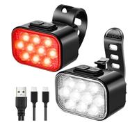 Jnchdghwa Luce per Bicicletta, Set di 2 Pezzi con 10 LED, e Luce Posteriore Ricaricabili USB - Super Luminosi per Strada, Illuminazione Notturna