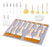 Jnchdghwa Set di Strumenti per Decoupage Fai-da-Te da 27 Pezzi, Include 5 Pennelli in Spugna, 12 Pennelli in Legno, 6 Penne Ad Acqua, 2 Bottiglie e Un Tappetino in Silicone.