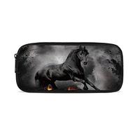 Jndtueit Astuccio per matite a forma di cavallo nero per forniture scolastiche, organizer per penne con stampa cavallo in esecuzione