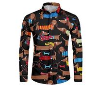 Jndtueit Camicie da uomo casual a maniche lunghe con bottoni taglia XS-4XL, Bassotto animale, S