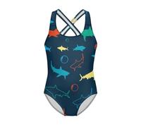 Jndtueit Costume da bagno senza maniche da bambina per piscina, Squalo Cartoon Blu, 7-8 Anni