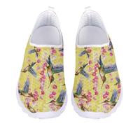 Jndtueit Hummingbird Floral Running Sneakers Mesh Training Mocassini Scarpe da donna, Fiori Colibrì Giallo, 36 EU