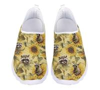Jndtueit Mocassini da lavoro a punta larga da tennis da ufficio in rete scarpe da ginnastica da donna, Raccoon Girasole Giallo, 36 EU