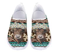 Jndtueit Mocassini da passeggio unisex, con punta larga, in rete, per donne, uomini, adolescenti, Aztec Tribe Mucca Margherita Etnica Marrone, 40 EU