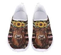 Jndtueit Mocassini da passeggio unisex, con punta larga, in rete, per donne, uomini, adolescenti, Highland Cow Aztec Tribù Geometrica, 36 EU