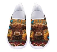 Jndtueit Mocassini da passeggio unisex, con punta larga, in rete, per donne, uomini, adolescenti, Tribù azteca rossa delle Highland Cow Butterfly, 42 EU