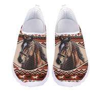 Jndtueit Mocassini da passeggio unisex per donne e uomini, scarpe da lavoro alla moda in rete, Tribù Azteca Cavallo Marrone, 38 EU