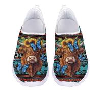 Jndtueit Mocassini da passeggio unisex per donne e uomini, scarpe da lavoro alla moda in rete, Tribù Blu Farfalla Mucca Highland, 36 EU