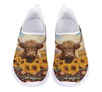 Jndtueit Mocassini da uomo e da donna, con punta larga, in rete, per escursionismo, Tribù azteca di girasole della mucca delle Highland, 40 EU