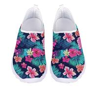 Jndtueit Mocassini per il tempo libero slip on scarpe a rete piatte leggere da corsa sport escursionismo scarpe da ginnastica per donne uomini adolescenti, Astratto Ibisco Blu Foglia Di Palma, 38 EU