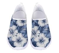 Jndtueit Mocassini per il tempo libero slip on scarpe a rete piatte leggere da corsa sport escursionismo scarpe da ginnastica per donne uomini adolescenti, Retro Hibiscus Blu, 42 EU