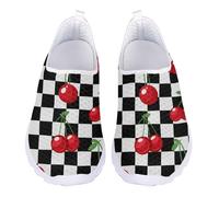 Jndtueit Mocassini per il tempo libero slip on scarpe a rete piatte leggere da corsa sport escursionismo scarpe da ginnastica per donne uomini adolescenti, Plaid Bianco Nero Ciliegia, 38 EU