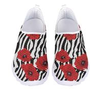Jndtueit Mocassini per il tempo libero slip on scarpe a rete piatte leggere da corsa sport escursionismo scarpe da ginnastica per donne uomini adolescenti, Papavero Rosso Zebra Nero, 40 EU