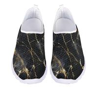 Jndtueit Mocassini per il tempo libero slip on scarpe a rete piatte leggere da corsa sport escursionismo scarpe da ginnastica per donne uomini adolescenti, Marmo nero e oro., 37 EU