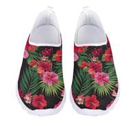 Jndtueit Mocassini per il tempo libero slip on scarpe a rete piatte leggere da corsa sport escursionismo scarpe da ginnastica per donne uomini adolescenti, Foglia Verde Ibisco Tropicale, 36 EU