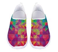 Jndtueit Mocassini per il tempo libero slip on scarpe a rete piatte leggere da corsa sport escursionismo scarpe da ginnastica per donne uomini adolescenti, Arcobaleno geometrico, 41 EU