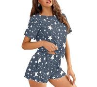 Jndtueit Pigiama da donna in coordinato 2 pezzi, abbigliamento da casa, pantaloncini e maglietta e set da salotto, pigiama per adulti, Notte stellata blu, 3XL