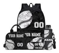 Jndtueit Ragazzi Ragazze Palla Scuola Zaino Personalizzato Pranzo Penna Bag Porta Bottiglia D', Personalizzato Baseball Nero Camo, Zaini Daypack
