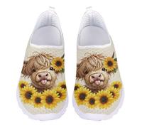 Jndtueit Scarpe da corsa da donna, da uomo, per camminare, tennis, sport, lavoro all'aperto, Highland Cow Girasole Giallo, 41 EU