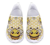 Jndtueit Scarpe da corsa da donna, da uomo, per camminare, tennis, sport, lavoro all'aperto, Plaid Giallo Ape Cartoon, 38 EU