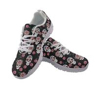 Jndtueit Scarpe da ginnastica gotiche con teschio per donne e uomini, alla moda, da corsa, camminata, sport, a piedi nudi, Sugar Skull Rose Nero, 38 EU
