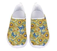 Jndtueit Scarpe da ginnastica sportive casual in rete mocassini a punta larga scarpe da passeggio per le donne, Girasole Giallo Farfalla Retro, 42 EU