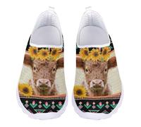 Jndtueit Scarpe da ginnastica unisex, punta larga, da corsa, da tennis, mocassini per donne e uomini, Tribù Girasole Mucca Highland, 36 EU
