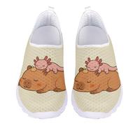Jndtueit Scarpe da passeggio da lavoro, mocassini da donna, in rete, per allenamento a piedi nudi, Cartone animato Capybara Axolotl Beige, 37 EU