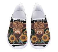 Jndtueit Scarpe da passeggio da lavoro, mocassini da donna, in rete, per allenamento a piedi nudi, Tribù azteca di girasole della mucca delle Highland, 43 EU