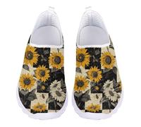 Jndtueit Scarpe da tennis da donna a rete, per tutte le condizioni atmosferiche, Plaid nero con api girasole retrò, 41 EU