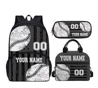 Jndtueit Zaino per la scuola con palline, portapranzo, per bambini, ragazze, adolescenti, Bandiera personalizzata degli Stati Uniti Grigio Baseball, Zaini Daypack