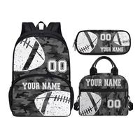 Jndtueit Zaino per la scuola con palline, portapranzo, per bambini, ragazze, adolescenti, Calcio americano personalizzato Grigio Camo, Zaini Daypack