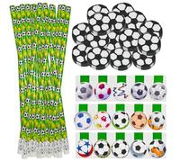 JNEYVIC 45 Pezzi Gadget Calcio Compleanno Bambini con 15 Matite da Calcio+15 Gomma da Calcio+15 Segnalibri Magnetici Calcio, Set Regalo di Compleanno a Tema Calcio Set di Cancelleria a Tema Calcio