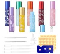 JNEYVIC 8 Pezzi Bottiglie di Vetro Roll on per Olio Essenziale con 2 Spazzole per Cannuccia e 25 Etichette, 10ml Bottiglie di Vetro Vuote Roll-On Flaconi Rolls On con Sfera In Acciaio Inossidabile