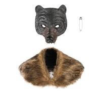 JNGUOSICN Maschera medievale in finta pelliccia da lupo, mantello in pelliccia vichinga, mezza maschera a mezzo viso, maschera rinascimentale da lupo mannaro per Halloween, carnevale, cosplay, feste