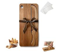 JNinuxes Set Coltello E Tagliere Per Pane, Affettatrice Manuale In Legno, Coltello Per Lievito Naturale E Tagliere, 20 Cm, Con Vassoio Raccogli Briciole Abbinato