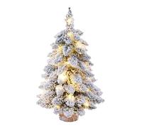JNJOOD Albero di Natale da Tavolo Che Affolla La Neve Albero di Natale Artificiale Mini Albero di Natale con Lampada e Base in Legno